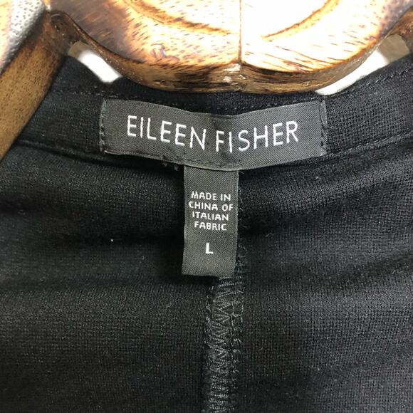 Eileen Fisher Jacket Sweatshirt Black Ponte Stretch Moto Diagonal Zip Coat Large - Picture 6 of 8